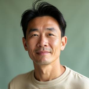 Photo of David Chen, a mindfulness coach at Lotus Hearth Wellness. He is calm and approachable, in a setting that reflects professional and focused guidance.