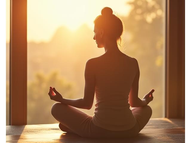Soft focus image of a person sitting peacefully in meditation, symbolizing inner strength and healing.